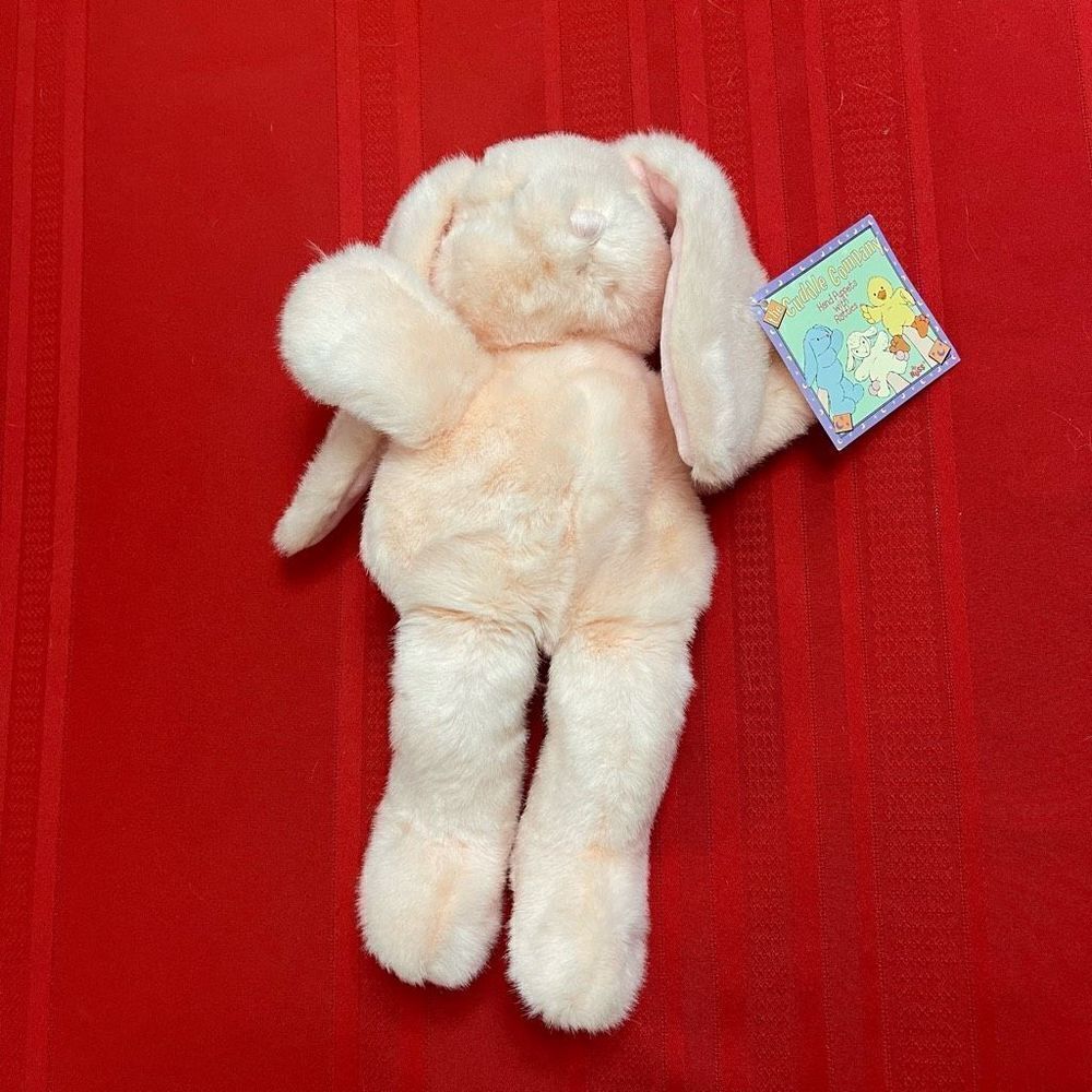 Vintage Russ Cuddle Company Rattle Mennington Pink Bunny Plush Puppet LARGE 16"